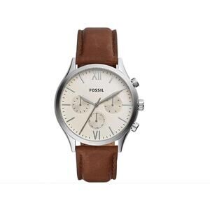 Men's Fossil Watch, White Dial, Brown Leather Band